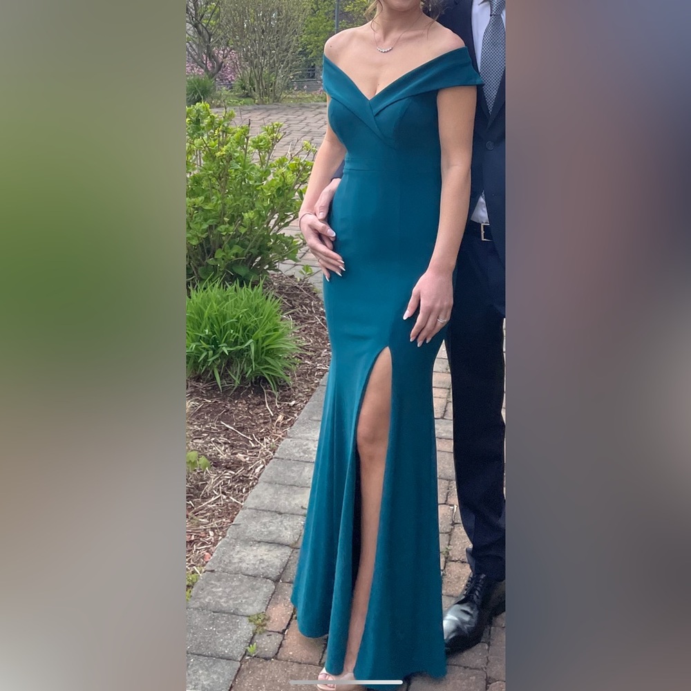 Elegant Teal Off-Shoulder Gown